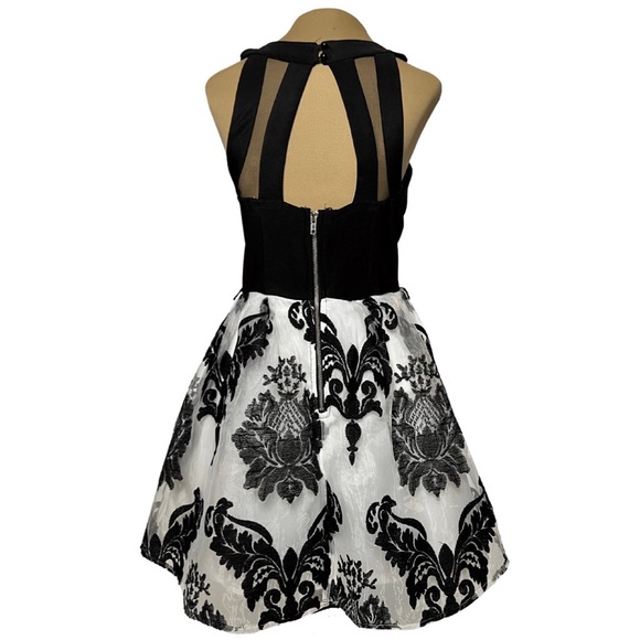 Crystal Doll Black & White Floral Velvet Fit & Flare Dress - Picture 5 of 12